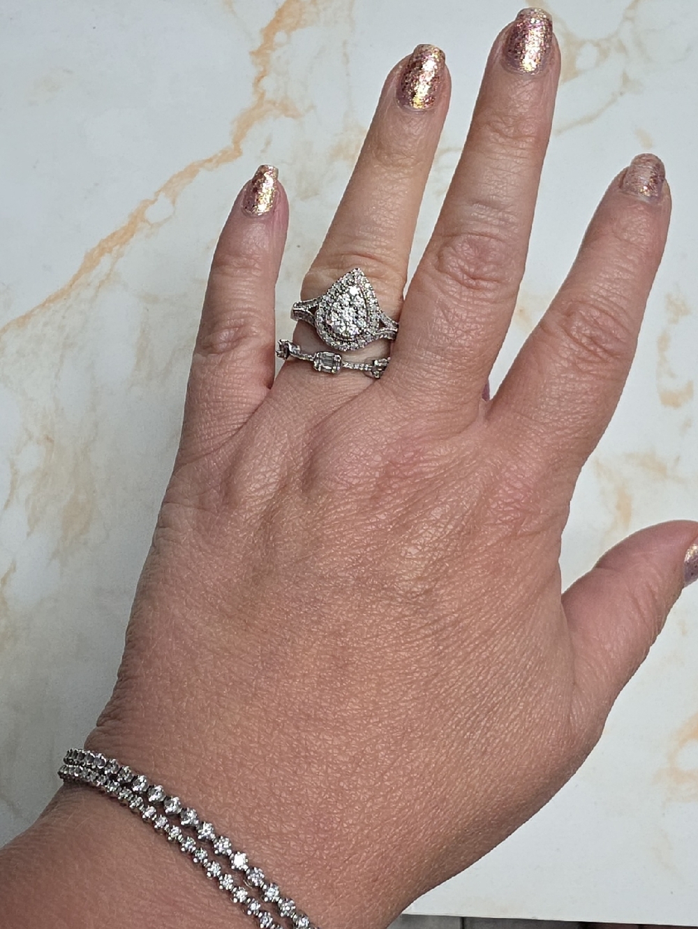 Effy 5/8 Natural diamond Teardrop Pear Halo Ring In Sterling Silver - Picture 9 of 11